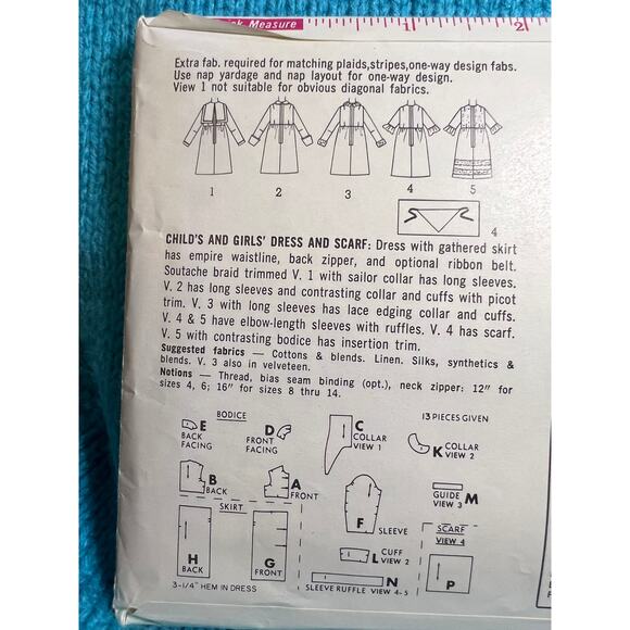 Simplicity 6764 pattern girls dress fit and flare ruffle sleeve 1960s size 12 - Picture 4 of 5